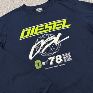 Diesel Sweatshirt Crewneck Pullover French Terry Graphic Navy Mens Medium (READ)